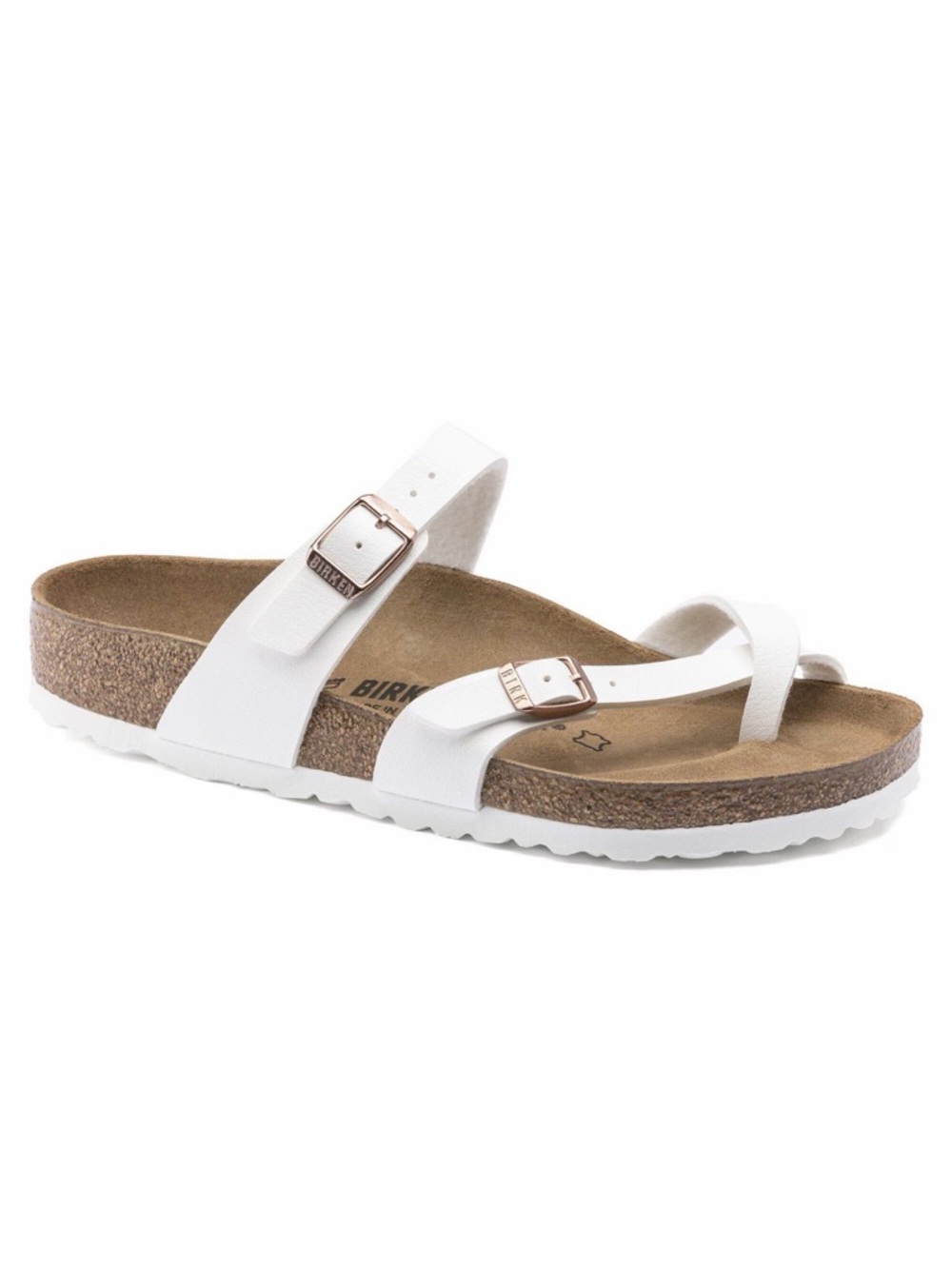 Birkenstock White Two-Strap Toe-Loop Sandal with Cork Footbed